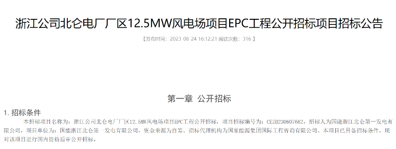 國能12.5MW風(fēng)電場項目EPC工程招標(biāo)