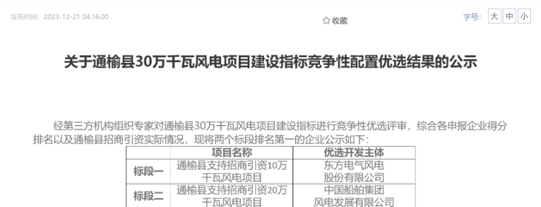 中船風(fēng)電、東方風(fēng)電獲風(fēng)電項目競配指標