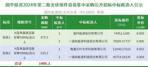 國家能源集團1.5GW N型組件集采: 晶科等3家企業(yè)入圍!